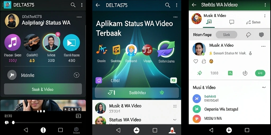 Antarmuka aplikasi DELTA575 dengan koleksi video untuk status WA.