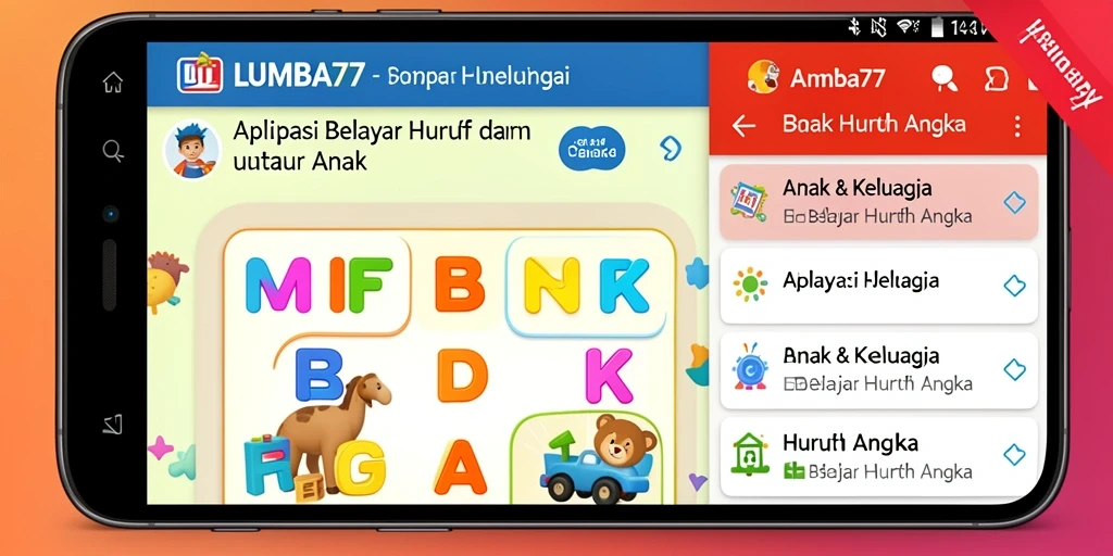 Antarmuka LUMBA77 yang interaktif dan warna-warni untuk belajar huruf dan angka.