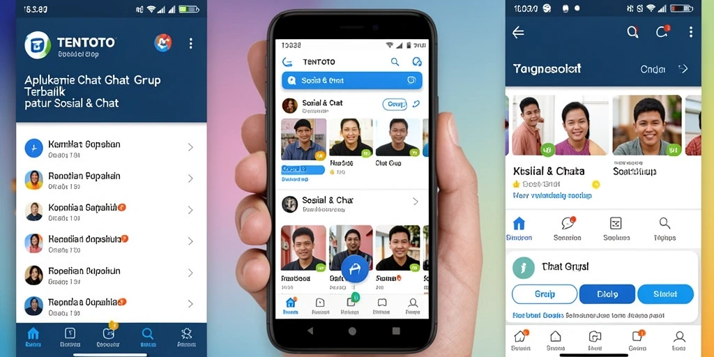 Antarmuka aplikasi TENTOTO dengan fitur Chat Grup yang menarik.